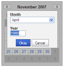 A screenshot of the Calendar control's CalendarNavigator feature.